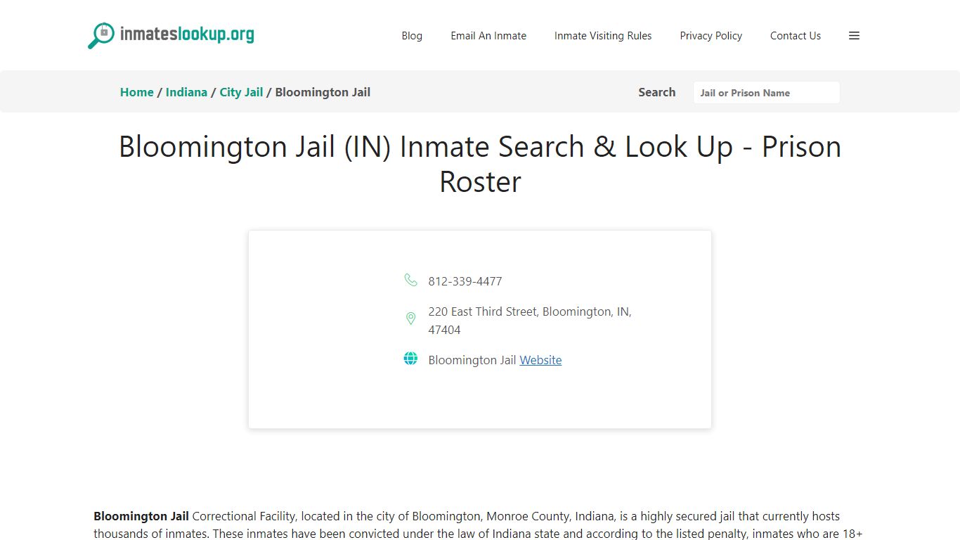 Bloomington Jail (IN) Inmate Search & Look Up - Prison Roster